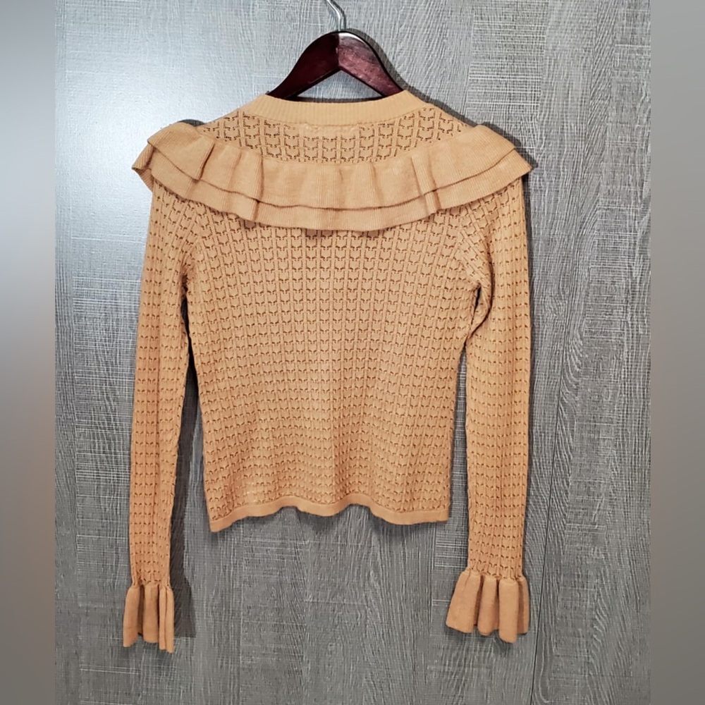 Rachel Parcell Pointelle Ruffle Sweater Beige Tan Size XS - Picture 7 of 8